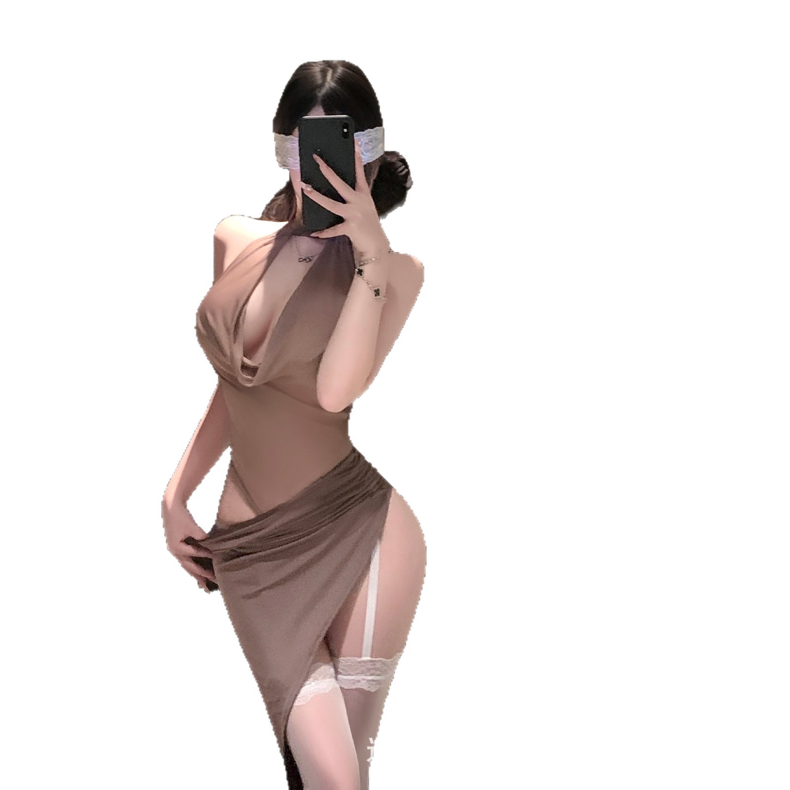 Lace Trim Cami - Seksi Ofis Sekreteri Cosplay Kadın Halter