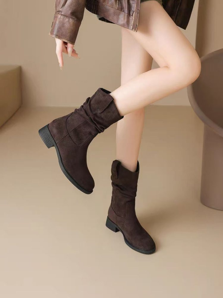 Women'S Fashion Korea - Retro Maillard Tarzı, Suni Süet, Kalın