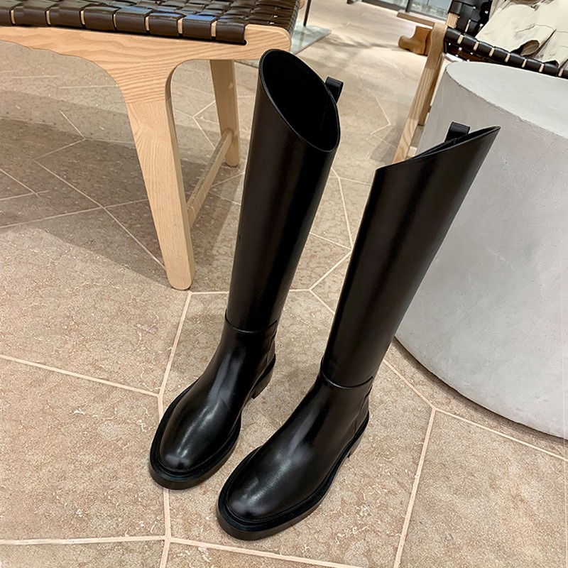 Women'S Fashion Knee High Boots - Siyah 3CM Düzensiz Eğimli Ağızlı Şövalye