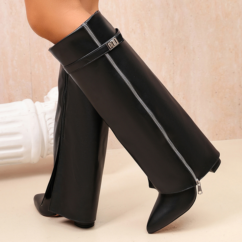 Moda Siyah PU Deri Diz Üstü Bo - Women'S Fashion Knee High Boots incelemesi ve fiyatı